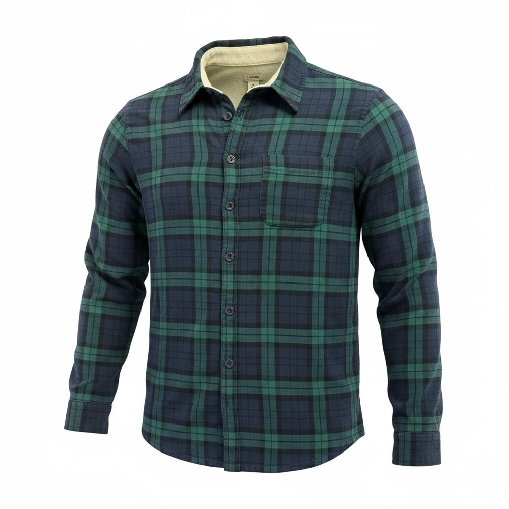 LL Bean Mens Medium Black Watch Fleece Lined Flannel Shirt / Jacket (HH8)